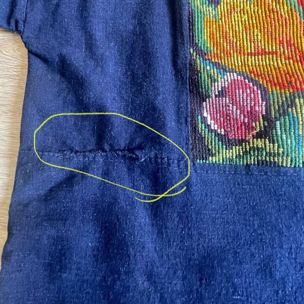 Guatemalan Hand Embroidered‎ Artisan Top Large Indigo Womens Folk Art Tunic** - Picture 6 of 7